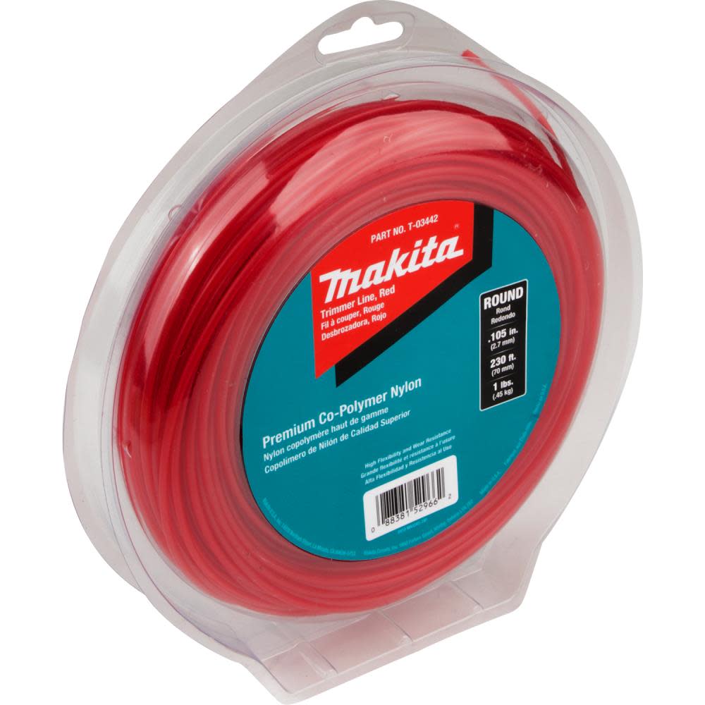 Round Trimmer Line， 0.105”， Red， 230’， 1 lbs.