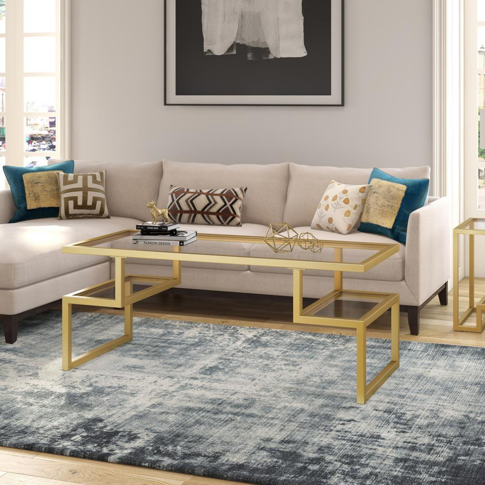 Zander 45  x27 x27Wide Rectangular Coffee Table in Brass   Contemporary   Coffee Tables   by BisonOffice  Houzz