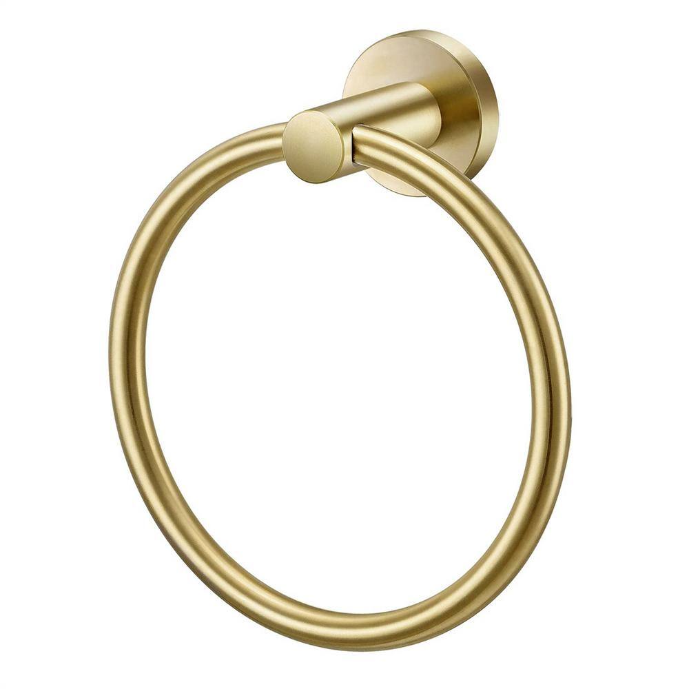 Cubilan Wall Mounted Round Stainless Steel Towel Ring Towel Storage Hanger in Brushed Gold HD-KY9