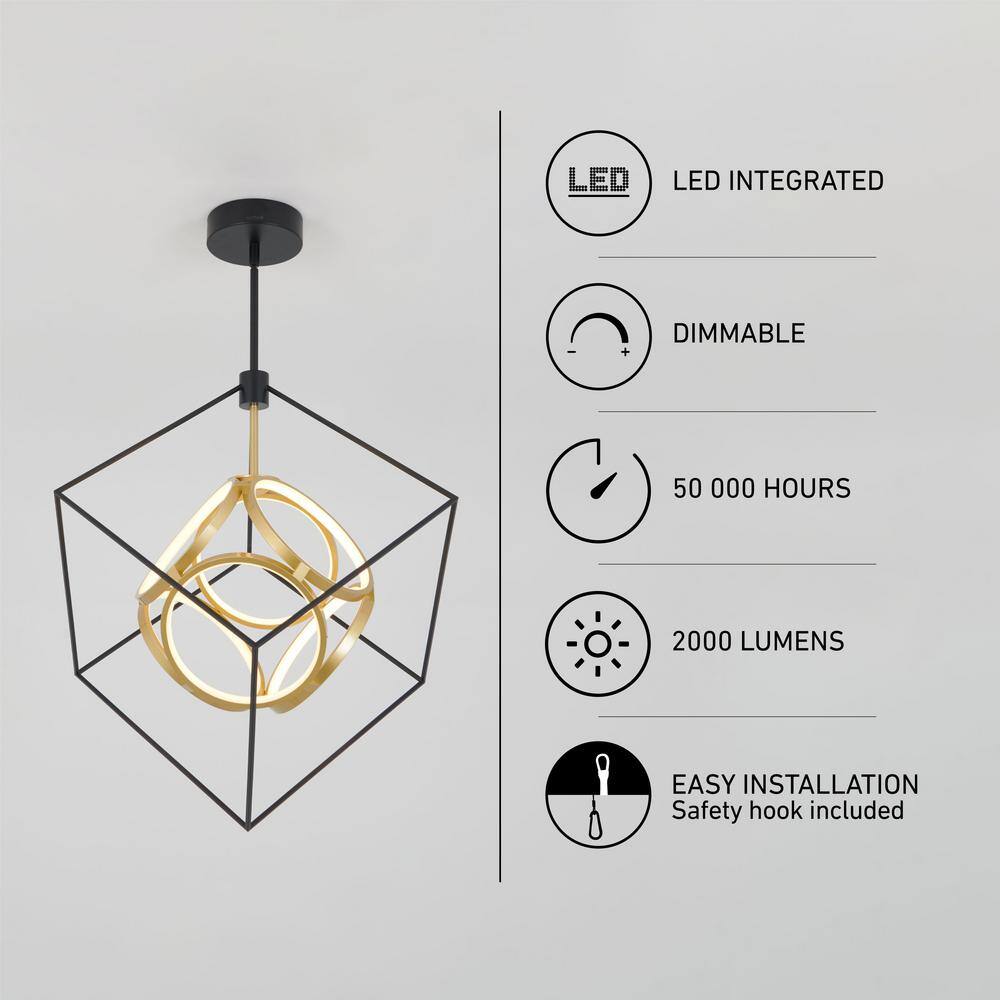 Artika Luxury 29-Watt Integrated LED Black and Gold Modern Hanging Pendant Chandelier Light Fixture for Dining Room or Kitchen PDT-LU-HD2