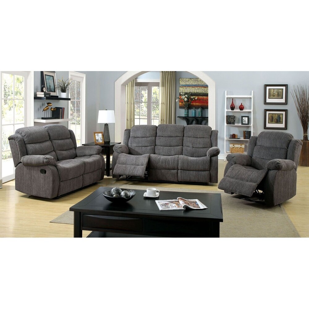 Chenille Upholstered Reclining Sofa Set in Gray