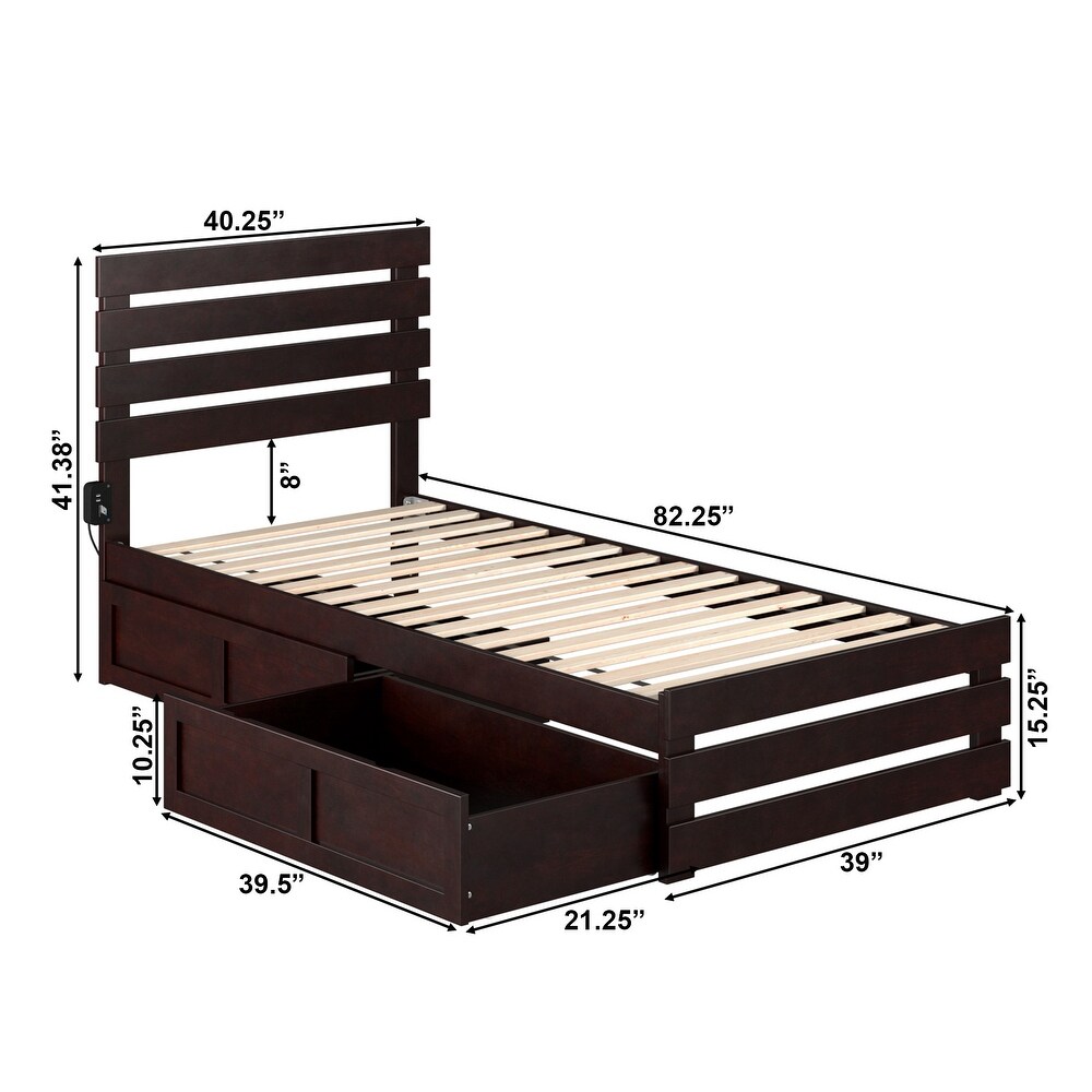 Oxford Twin XL Bed with Footboard and 2 Drawers in Espresso