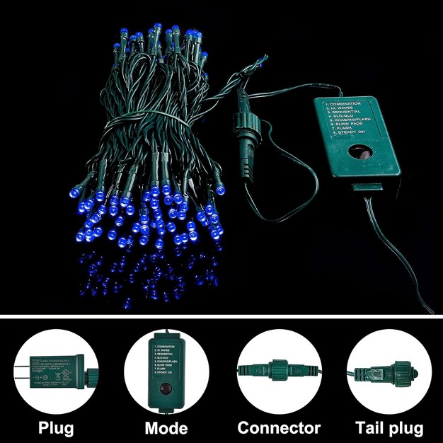 Joiedomi 200 Blue Led Green Wire String Lights 8 Modes