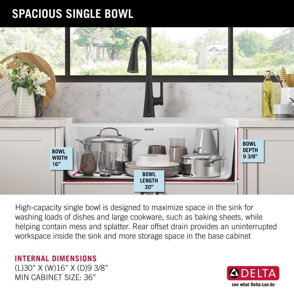 Delta Everest White Granite Composite 32 in. Single Bowl Undermount Kitchen Sink with Accessories 75B933-33S-WH