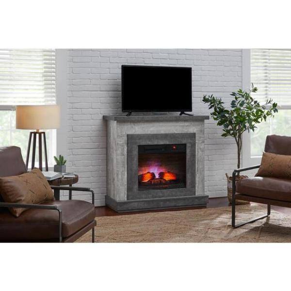 StyleWell Wildercliff 45 in. W Electric Fireplace Wall Mantel in Driftwood 148998