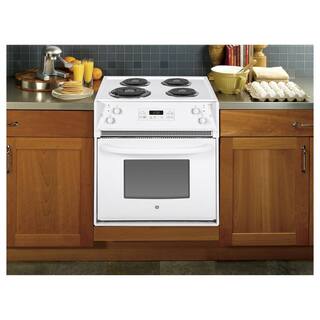 GE 27 in. 3.0 cu. ft. Drop-In Electric Range with Self-Cleaning Oven in White JM250DTWW