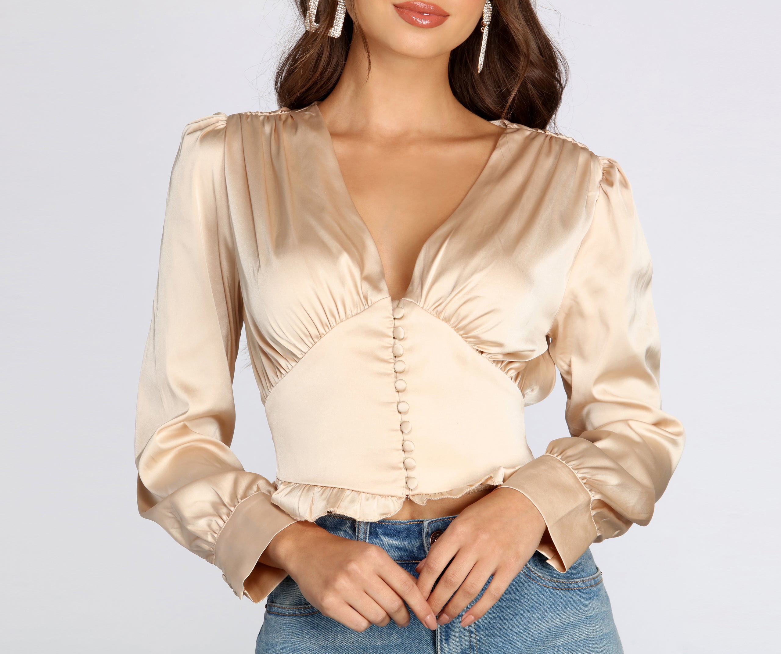 Button Detail Satin Blouse