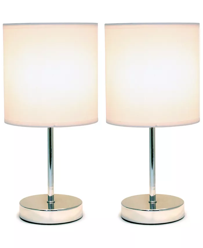 All The Rages Simple Designs Chrome Mini Basic Table Lamp with Fabric Shade 2 Pack Set