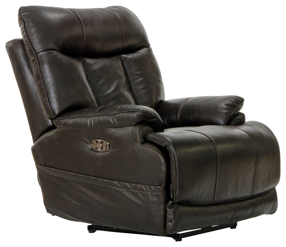 Cicero Power Lay Flat Recliner with Power Adjustable Headrest in Brown Leather   Contemporary   Recliner Chairs   by Homesquare  Houzz