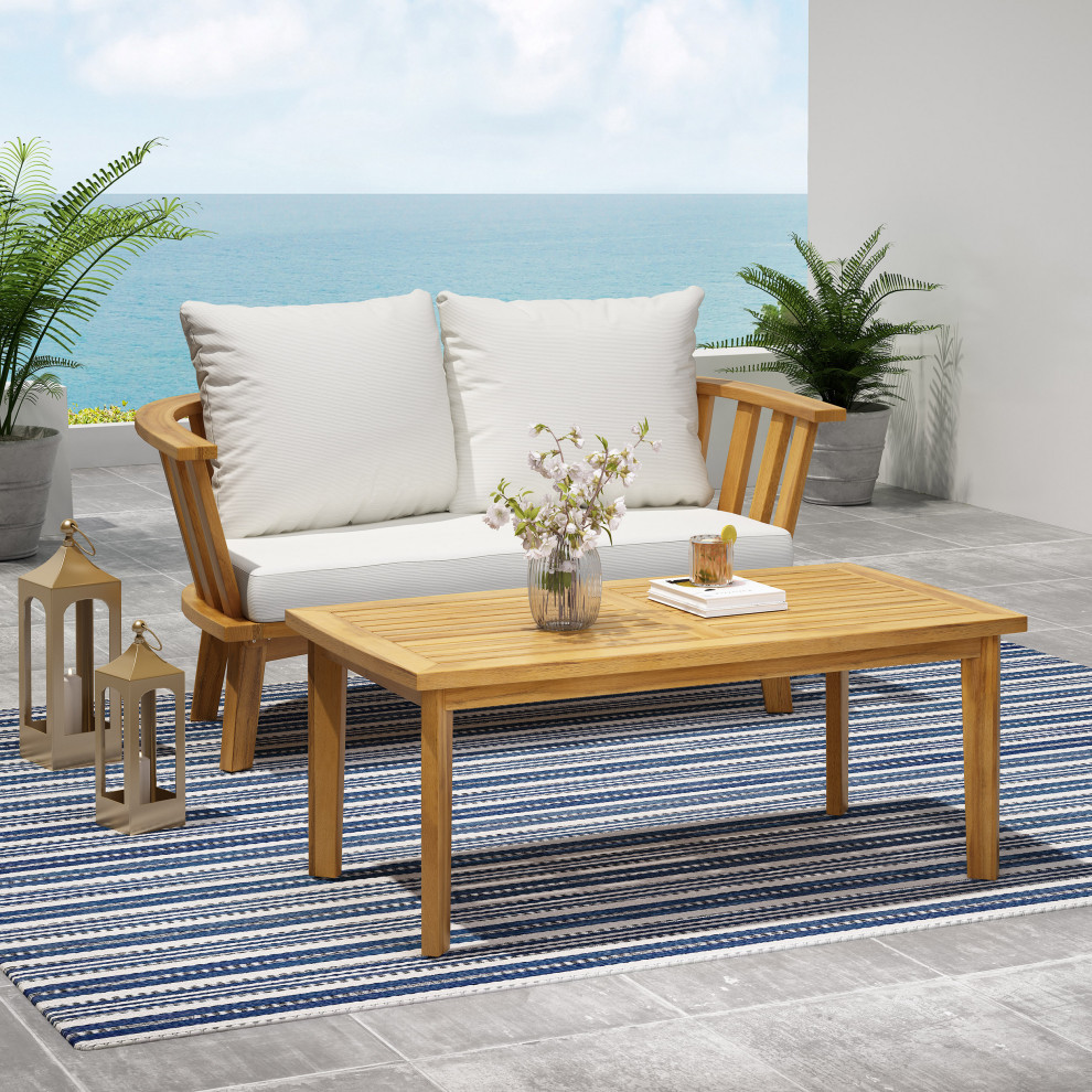 an Outdoor Wooden Loveseat and Coffee Table Set   Transitional   Outdoor Lounge Sets   by GDFStudio  Houzz