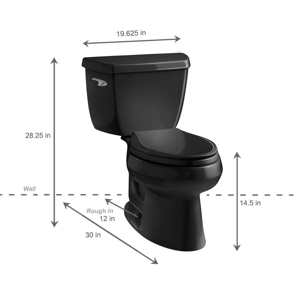 KOHLER Wellworth Classic 2-piece 1.28 GPF Single Flush Elongated Toilet in Black K-3575-7