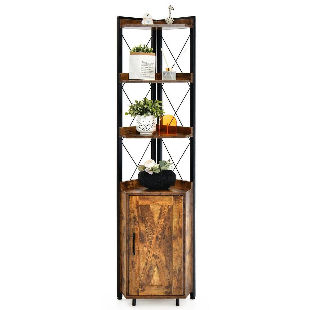 Costway 6 Tier Corner Shelf Bookshelf Industrial Storage Rack Cabinet   19'' x 12.5'' x 71'' (L x W x H)