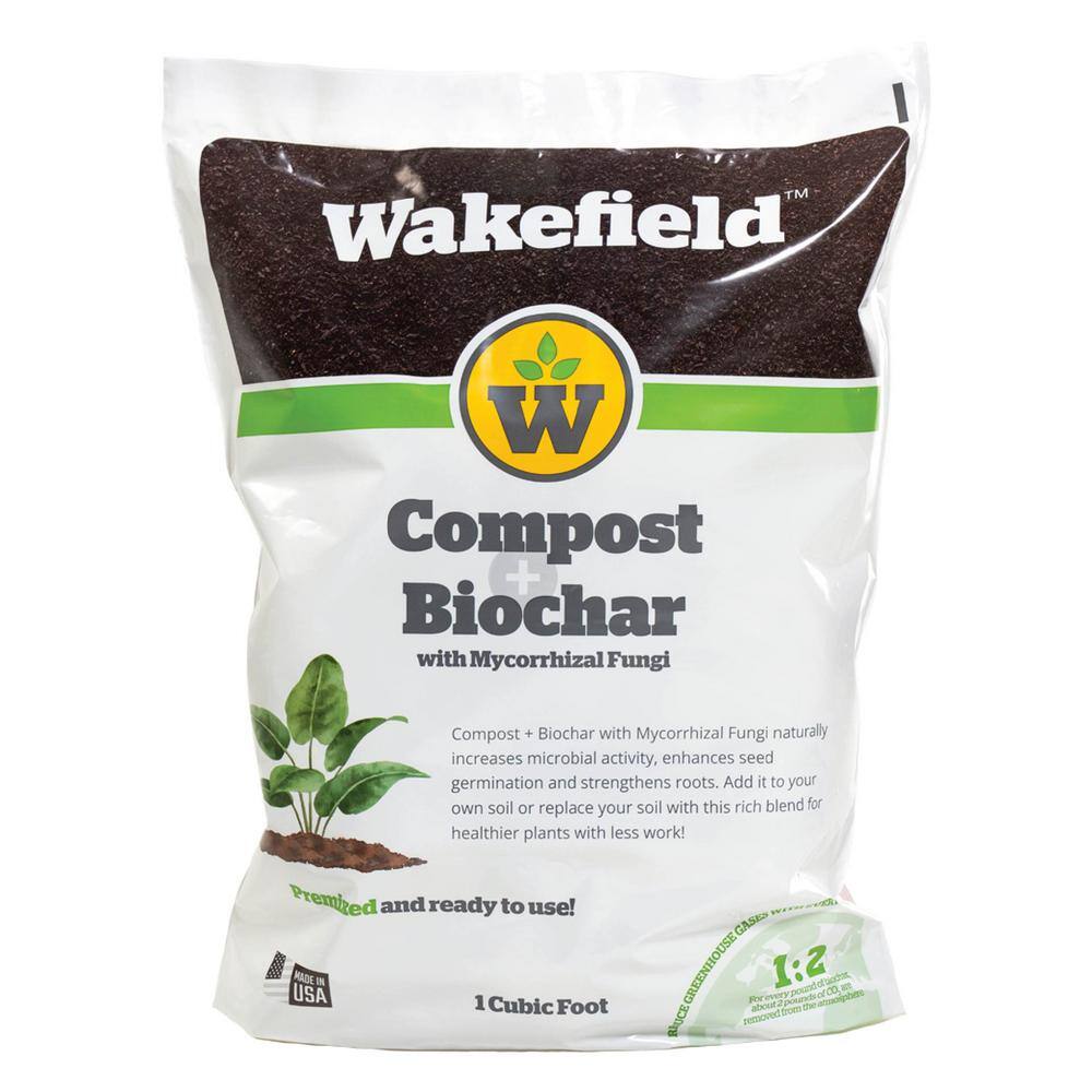 WAKEFIELD Compost + BioChar with Mycorrhizal Fungi Soil Amendment - 1 cu. ft. Bag 04106
