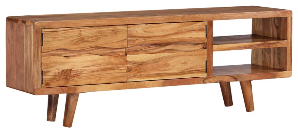 vidaXL TV Stand TV Unit Sideboard Cupboard with Carved Doors Solid Acacia Wood   Midcentury   Entertainment Centers And Tv Stands   by vidaXL LLC  Houzz