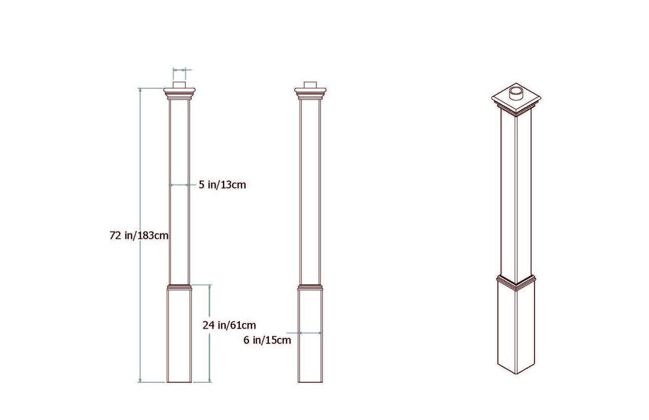 Vita 6 in L x 6 in W x 74 in H Madison Vinyl Post for Outdoor Light Fixture， White， VA94429