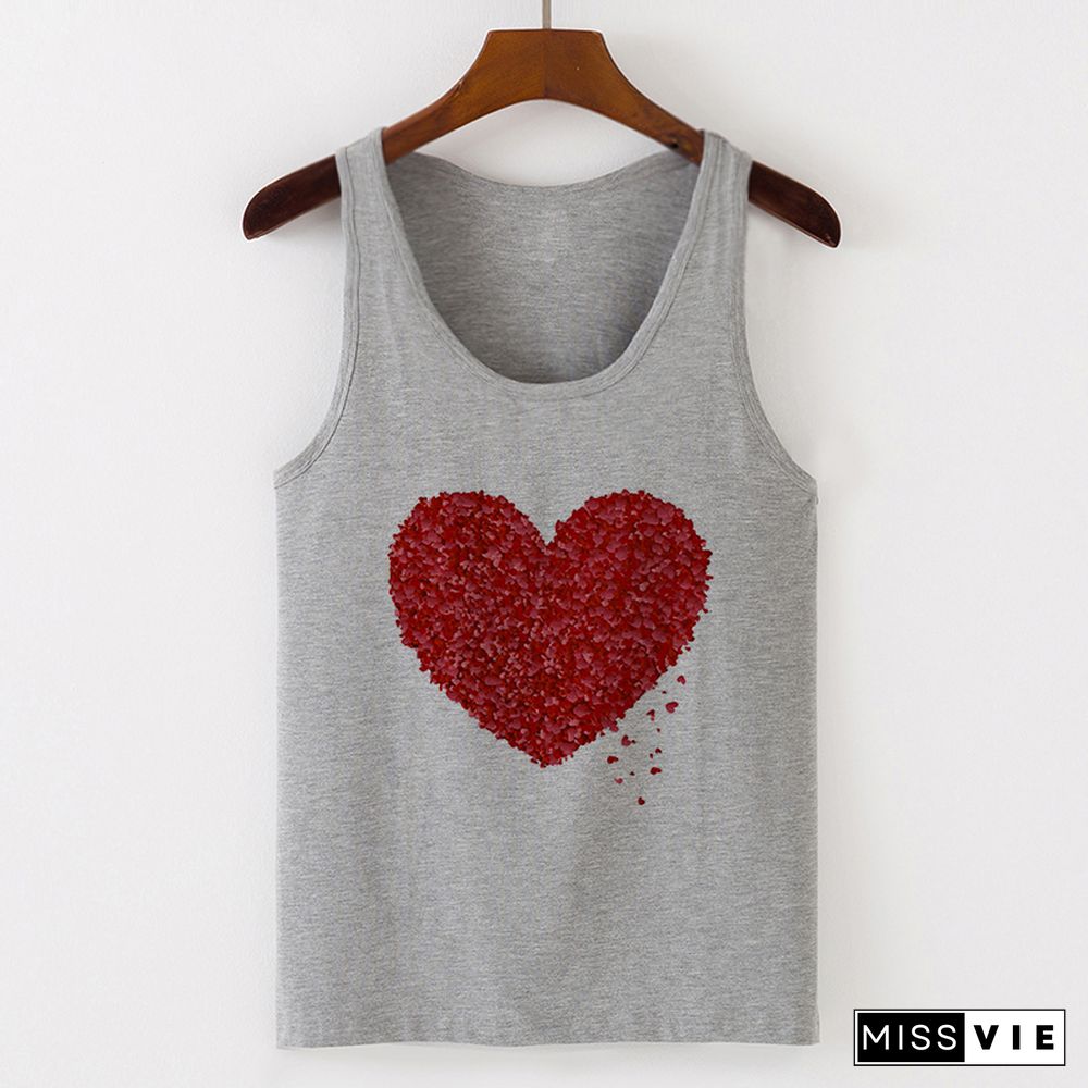 Summer Tank Tops Heart Flower Love Graphic Print Ladies Sexy Vest Camisole Women Tops Tee Tshirt Female Casual Loose Sleeveless