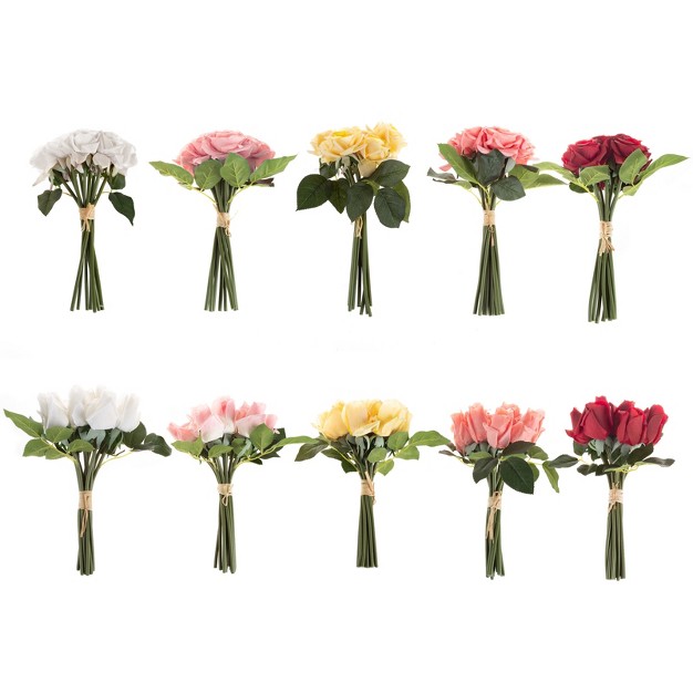 Rose Artificial Flowers 18pc Real Touch 11 5 inch Fake Flower Set With Stems For Home D cor Wedding Or Bridal baby Showers By Pure Garden red