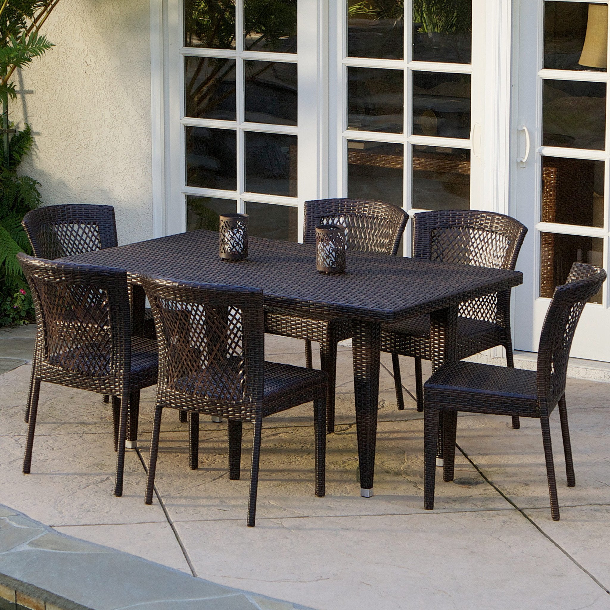 Dana Point 7-pc Outdoor Patio Furniture Brown Wicker Dining Set