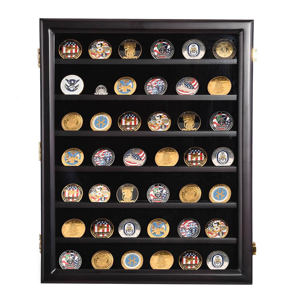 Yescom Badge Shadow Box Coin Display Cabinet w/ Shelves