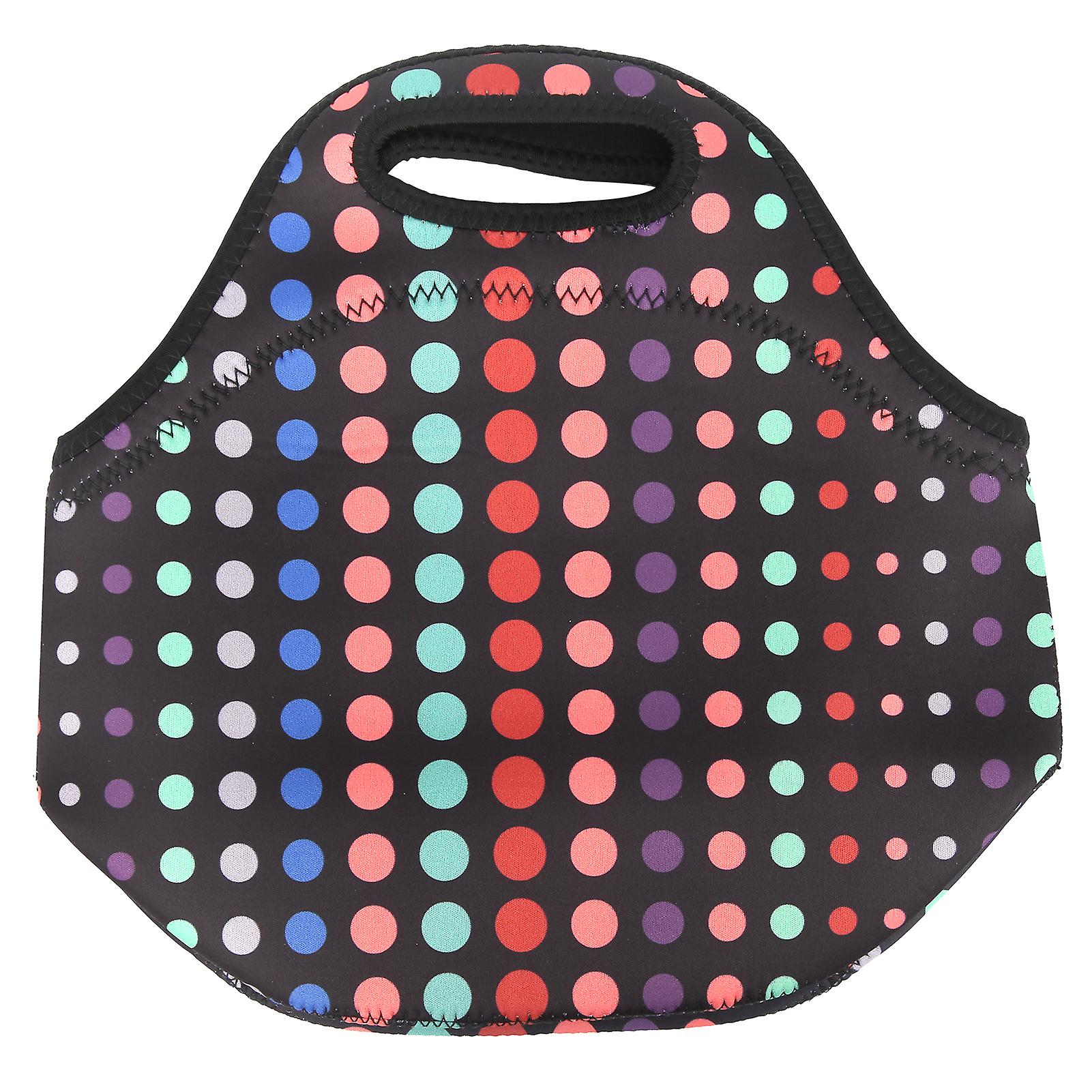 Insulated Thermal Lunch Bag Waterproof Neoprene Lunch Box Handbag For Picnic Campingsmall Colored Dots