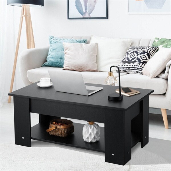 Black Coffee Table with Lift-up Desktop and Storage