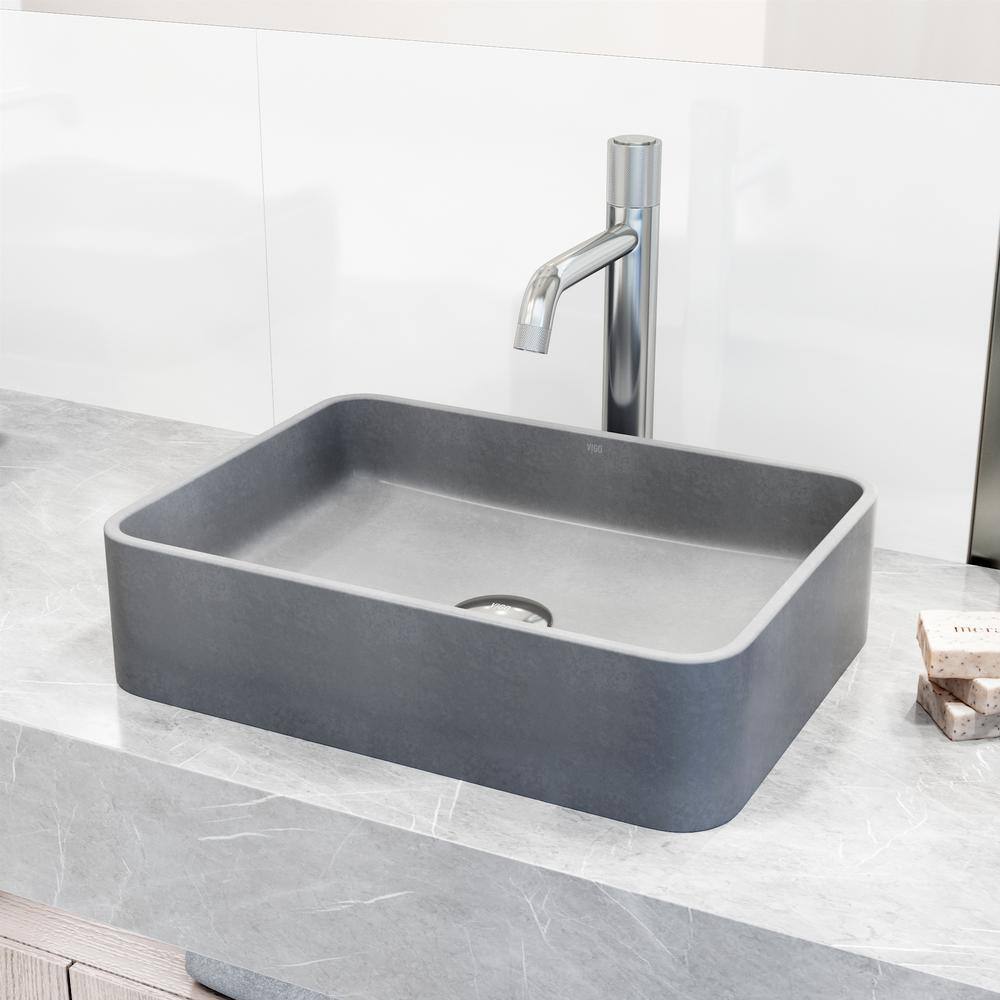 VIGO Segovia Gothic Gray Concreto Stone 16 in. L x 12 in. W x 4 in. H Rectangular Vessel Bathroom Sink VG04064