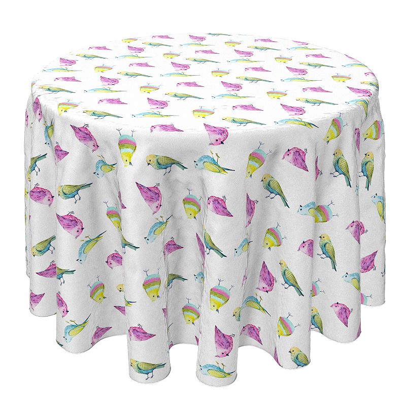 Round Tablecloth， 100% Cotton， 60 Round， Rainbow Birds