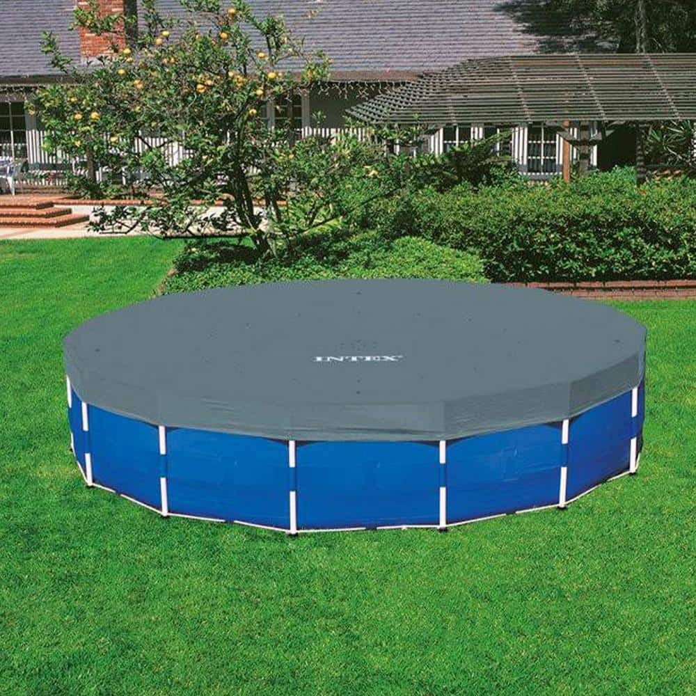 INTEX 15 ft. x 48 in. Round Metal Frame Above Ground Swimming Pool Set and 15 ft. Pool Cover 28241EH + 28032E