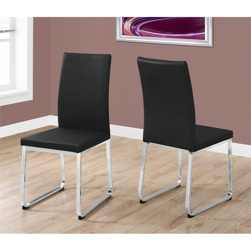 Dining Chair Set Of 2 Side Upholstered Kitchen Pu Leather Look Black   Contemporary   Dining Chairs   by Homesquare  Houzz