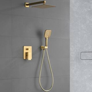 Toject Pardo 3-Spray Patterns with 1.8 GPM 9.8 in. Wall Mount Dual Shower Heads with Handheld Shower in Brushed Gold PD-400