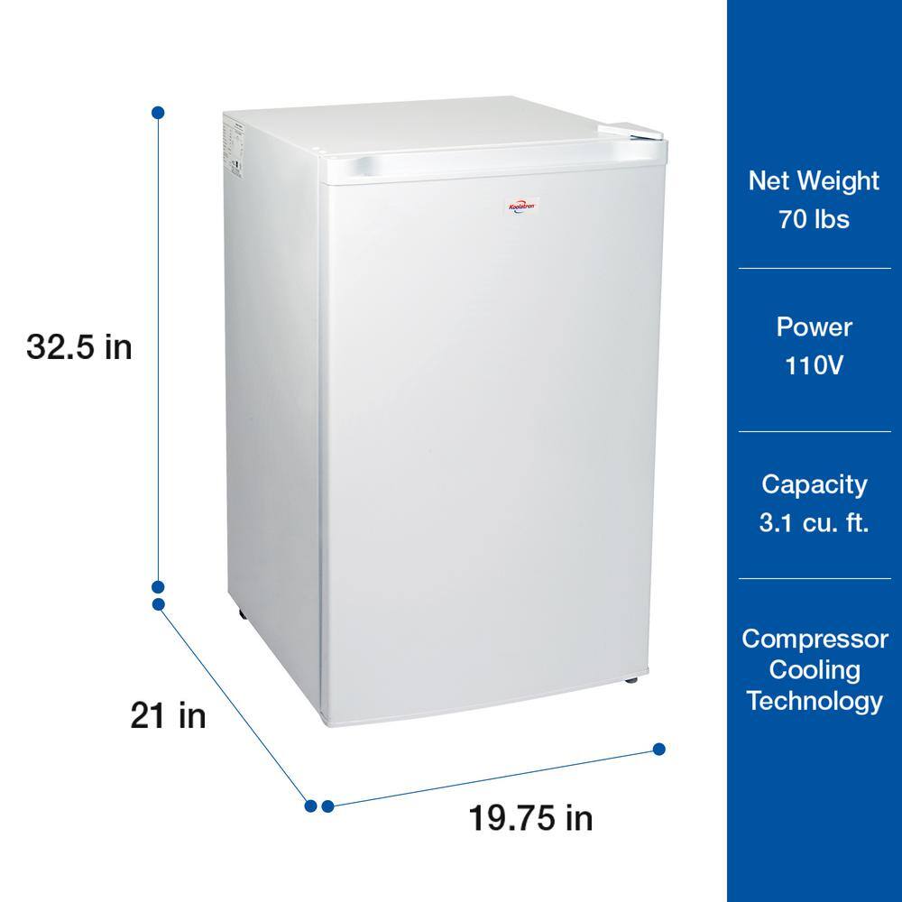 Koolatron Compact Upright Freezer 3.1 cu. Ft. (88L) White Energy-Efficient Manual Defrost Flat Back KTUF88