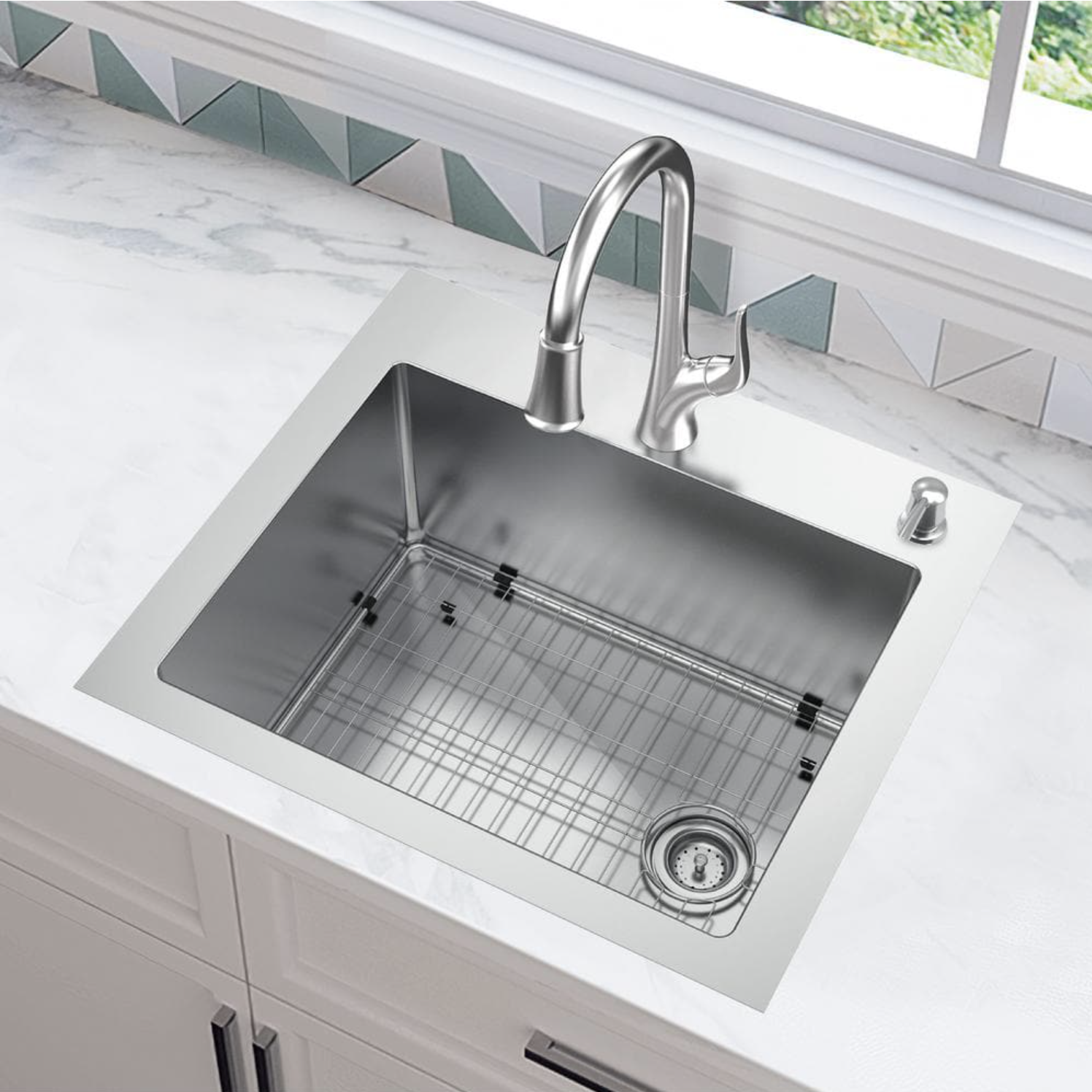 Glacier Bay AIO Dolancourt Tight Radius Drop-in/Undermount 18G Stainless Steel 25 in. Single Bowl Kitchen Sink with Pull-Down Faucet