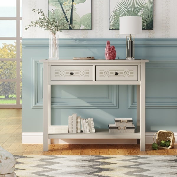 Retro Console Table with Two Top Drawers and Open Shelf