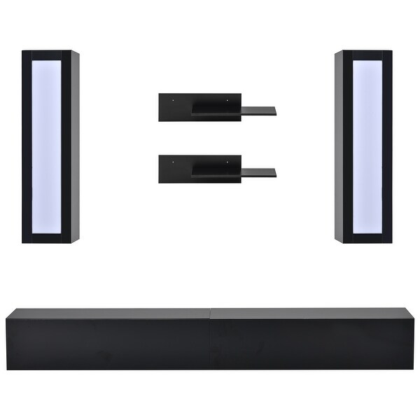 Modern Black Wall Mount Floating TV Stand with Four Cabinets