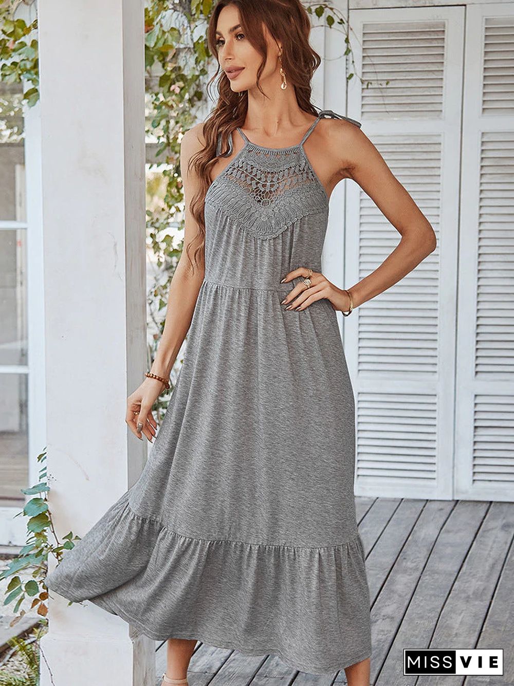 Silk Stitching Hollow Dress