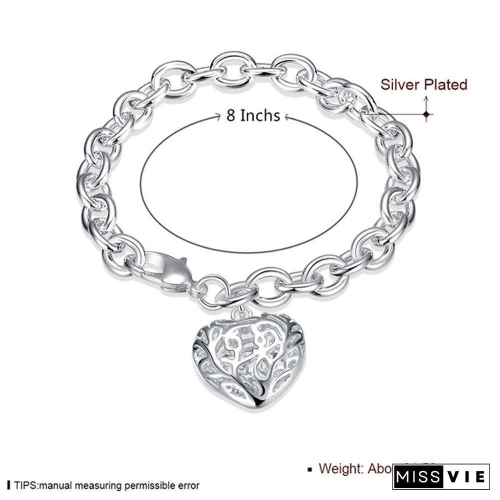 Fashion Jewelry 925 Sterling Silver Heart-Shape Chain Bracelets for Women