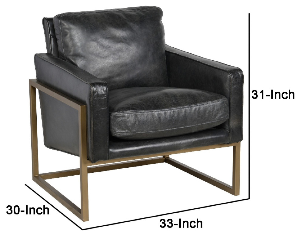 30 Inch Classic Club Chair Top Grain Black Leather Upholstery Brass Frame   Contemporary   Armchairs And Accent Chairs   by VirVentures  Houzz