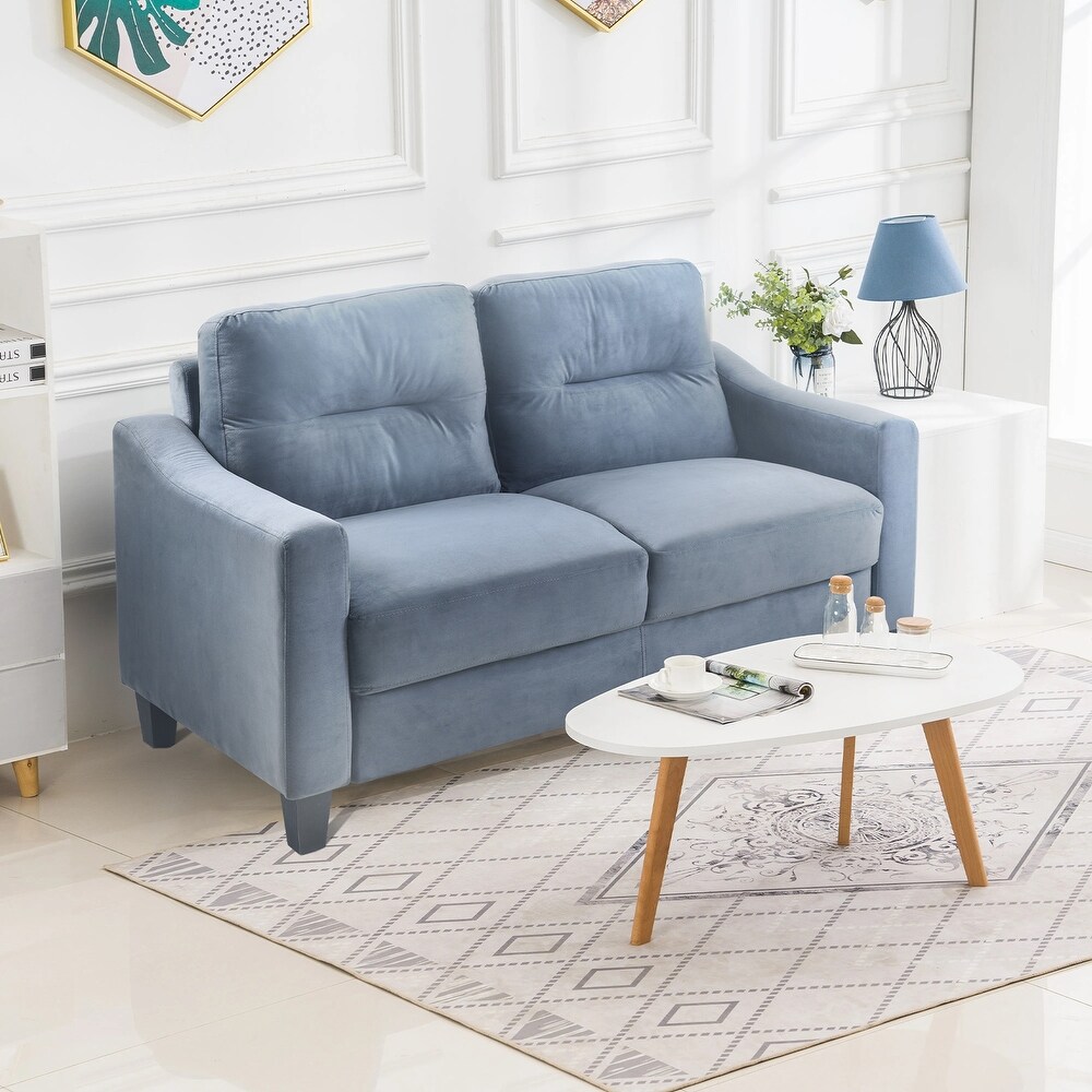 3 Seater/ Loveseat/ Single Sofa Chairs  Linen Fabric Upholstered Couch with Removable Cushions for Living Room  Blue Grey