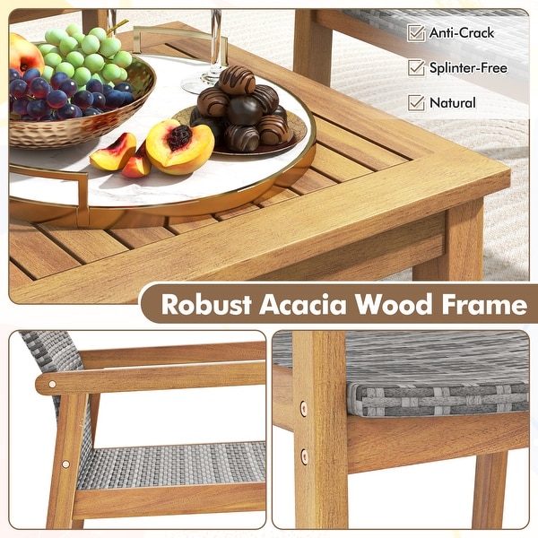 Costway 3 PCS Outdoor Furniture Set，Acacia Wood Frame Sofa Set with