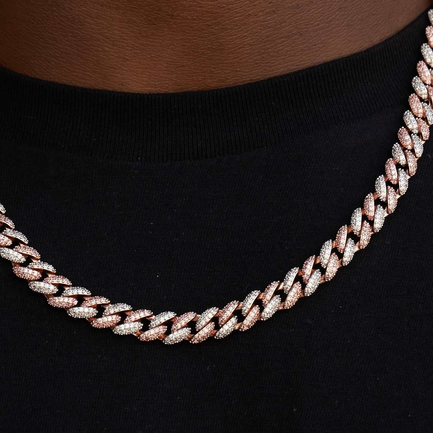 Diamond Cuban Chain in Rose/White Gold - 8.5mm