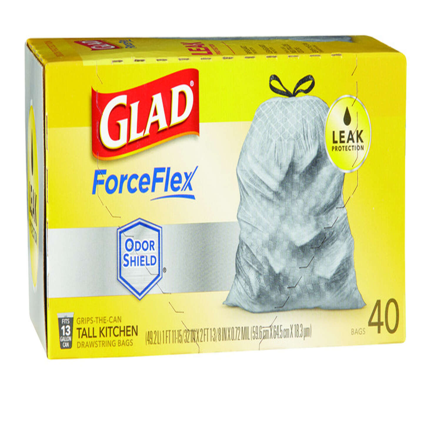 Glad ForceFlex 13 gal Tall Kitchen Bags Drawstring 40 pk 0.72 mil