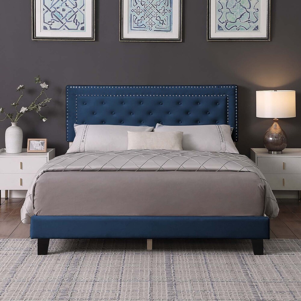 Morden Fort Full Size Bed Frame   Adjustable Headboard with Luxurious Velvet Upholstery