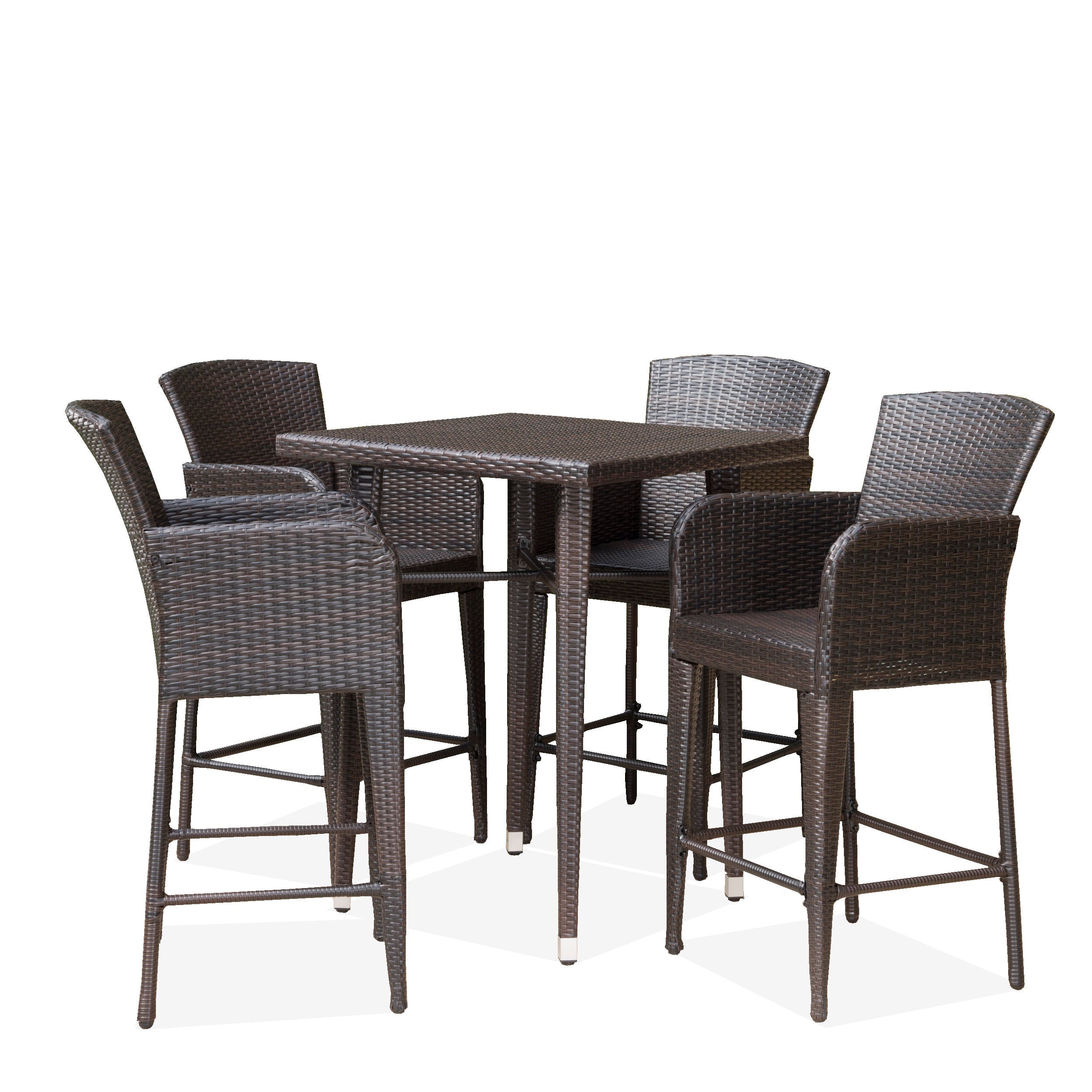 Landan Outdoor 5 Piece Multi-brown Wicker Square Bar Table Set