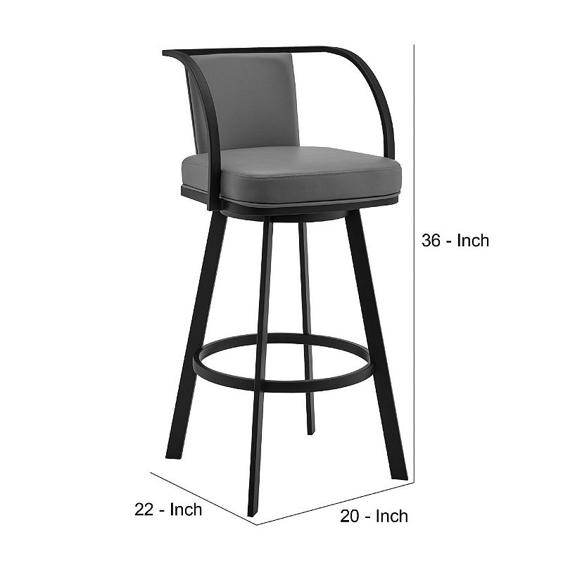 Swivel Barstool with Open Curved Metal Frame Arms， Gray and Black