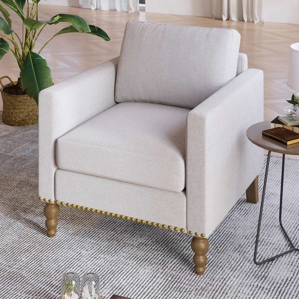 Classic Linen Armchair Accent Chair with Bronze Nailhead Trim