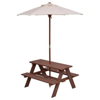 Cisvio Outdoor 4-Seat Kid's Wood Picnic Table Bench with Umbrella Outdoor Camping Table Bench Set for Garden Backyard Patio D0102HAS4WY