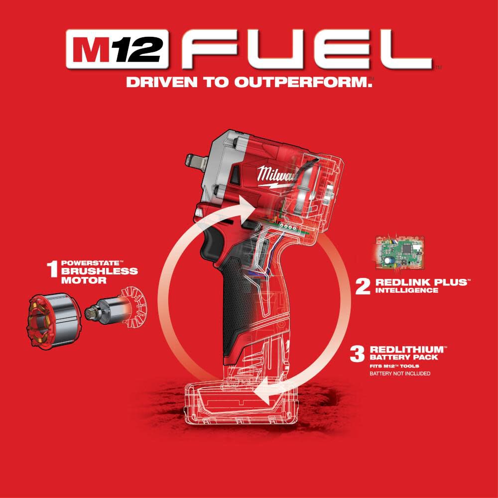 Milwaukee M12 FUEL Stubby 3/8 in. Impact Wrench 2554-20 from Milwaukee