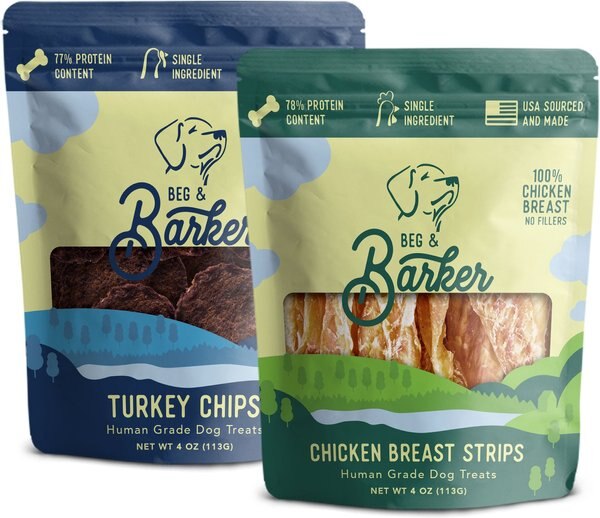 Beg and Barker The Fowl Combo Chicken Breast Jerky Strip and Whole Turkey Chips Dog Jerky Treats