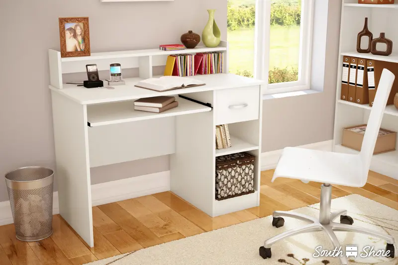 Pure White Small Desk with Keyboard Tray - South Shore