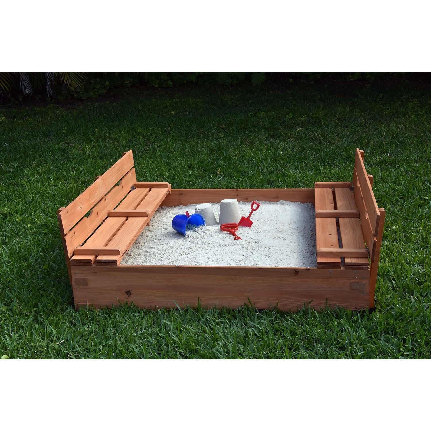 Kids Sandbox with Lid Sand Box for Kids Outdoor with Lid Cedar Wooden Sand Pit Box for Kids with 2 Foldable Bench Seats 4 ft x 4 ft Sand Boxes for Kids Outdoor with Lid Sandbox Toys for 2-8 Years